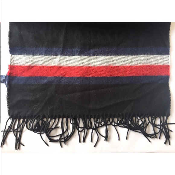 New Tommy Hilfiger Tommy Sequinned Scarf Black Red Fringed Winter - Picture 7 of 9